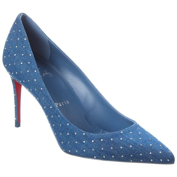 Christian Louboutin KATE PLUM STRASS 85 Crystal Denim Heels Pumps Shoes - Picture 2 of 15